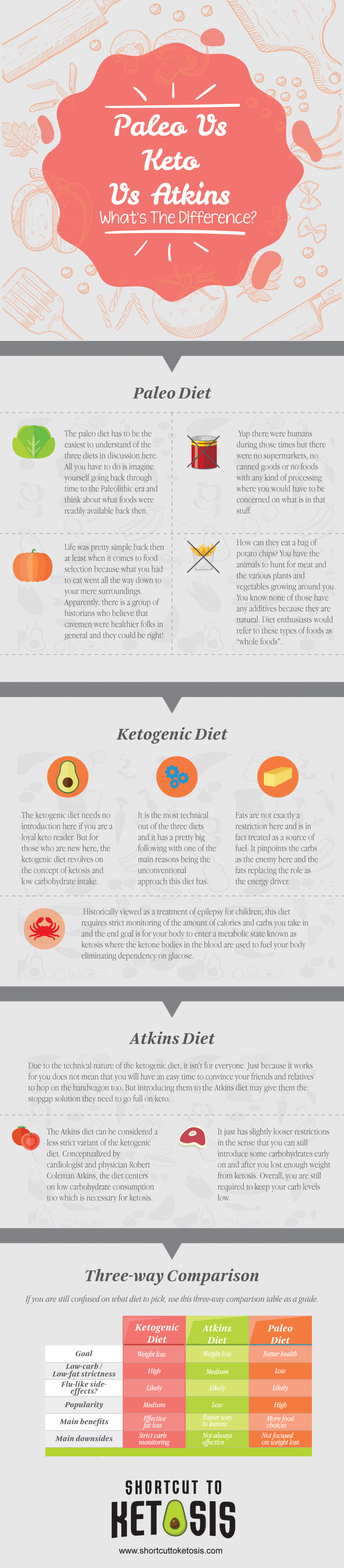 paleo vs keto vs aktins infographic